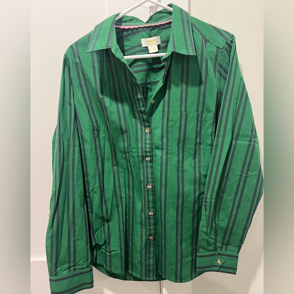 Maeve by Anthropologie Green and Black Striped Long Sleeve Shirt